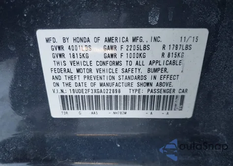 2016 Acura Ilx 2.4L/Acurawatch Plus Package from USA, damaged, VIN 19UDE2F3XGA022898